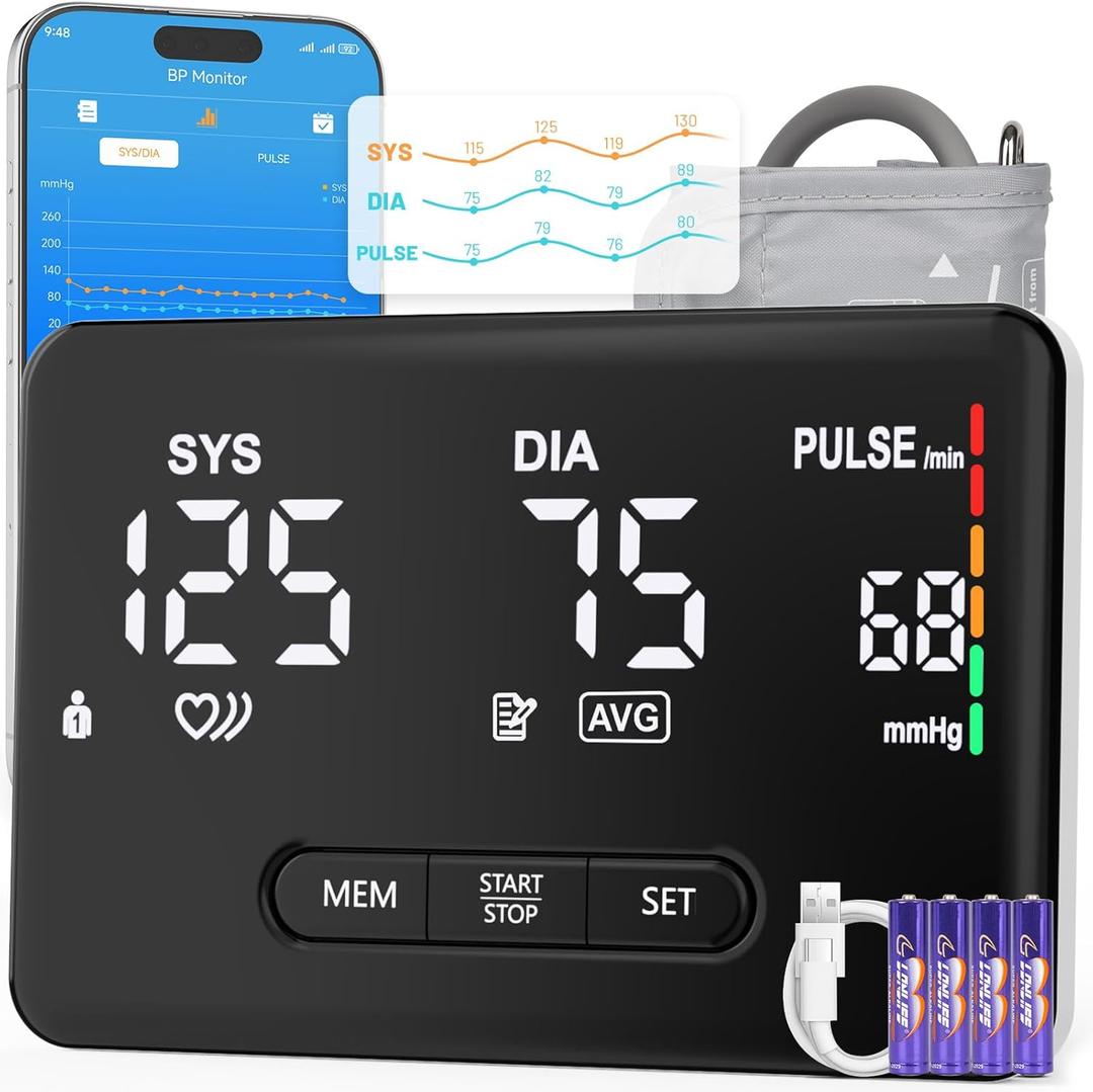 Smart Bluetooth Blood Pressure Monitor by ZOETOUCH - Clinically Accurate - Digital Wireless BP Machine Cuff Upper Arm for Home Use Large LED Display, App Connectivity, 2 Users, Fits Arms 8.7-16.5"