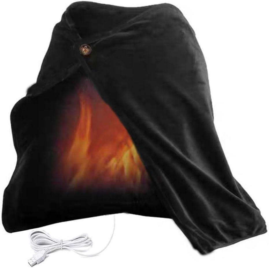 USB Heated Warm Fleece Shawl & Wrap Intelligent Electric Heating Blanket Kneepad for Home，Black