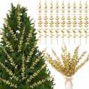 24 Pcs Christmas Tree Picks and Sprays Glitter Gold Eucalyptus Leaves Stems 15.8'' Artificial Picks for Christmas Tree Fillers Xmas DIY Ornaments Vase Wreath Garland Home Decor