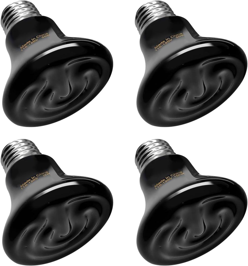 BNOSDM 50W Ceramic Heat Emitter,4 Pack Reptile Heat Lamp Bulbs,Ceramic Heat Lamp,Brooder Coop Heater for Amphibian Reptile Lizard Turtle Chicken