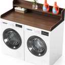 SpaceAid Washer Dryer Countertop with 2-Tier Shelf, Wood Topper with Edge, 54" Width x 27.5" Depth Cover Organizer Guard for Washer and Dryer Counter Laundry Hamper Storage (Brown Wood)