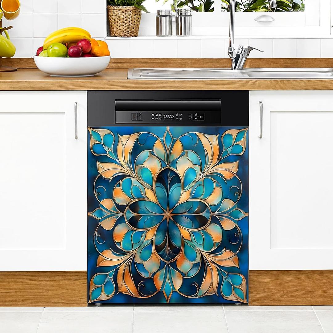 Animals and Scenery Dishwasher Magnet Cover Magnetic Sticker Decorative Refrigerator Wash Machine Magnet Cover Door Panels Home Cabinet Appliances Stickers (Blue, 23x26in)
