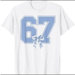 67 Meme Coquette Toile Blue Bow Funny Six Seven Girls T-Shirt Large