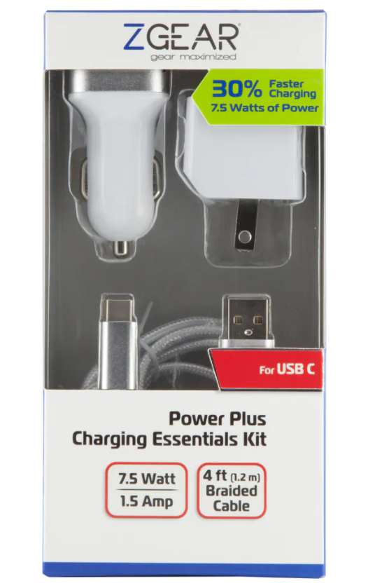 ZGear Power Plus Charging Essentials 3 Pc Kit 7.5Watt 4Ft