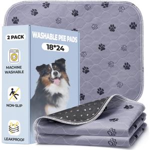 Fostanfly Reusable Puppy Pads, 2 Pack 18"x 24" Washable Pee Pads for Dogs, Absorbent and Leakproof Wee Wee Mat, Waterproof Non Slip Training Mats for Potty, Crate, Playpen, Bed, Sofa