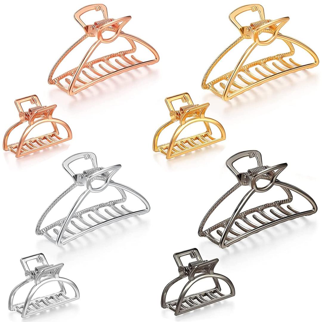 8 Pieces Metal Hair Claw Clips Set, Includes 3 Inches Large Size Hair Catch Barrette Jaw Clamp and 1.57 Inches Small Half Bun Hairpins for Women, Hair Accessories (Triangle)