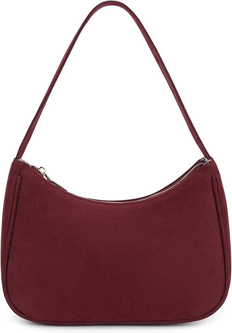 CYHTWSDJ Shoulder Bags for Women, Cute Hobo Tote Handbag Mini Clutch Purse with Zipper Closure (Large, Suede-cherry)