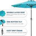 9FT Patio Umbrella with Solar Lights,Outdoor Market Umbrella with Tilt and Crank, LED Lighted Table Umbrella for Garden,Deck,Backyard,Pool,Beach (Light Blue)