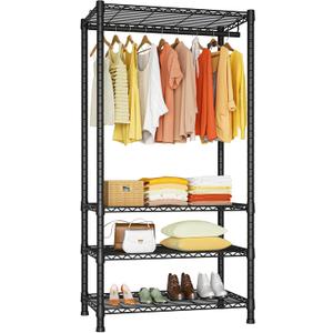 Ulif H2 Heavy Duty Clothes Rack, Freestanding 4 Tiers Garment Rack for Hanging Clothes with Shelves and Hangers, Closet Organizers and Storage Metal Closet Wardrobe System, Max Load 500 LBS, Black
