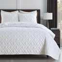 HORIMOTE HOME Quilt Set King Size White, Classic Geometric Diamond Stitched Pattern, Ultra Soft Microfiber Lightweight Bedding Set Bedspread Coverlet for All Season (1 Quilt and 2 Pillow Shams) (King( 106" x 96"))