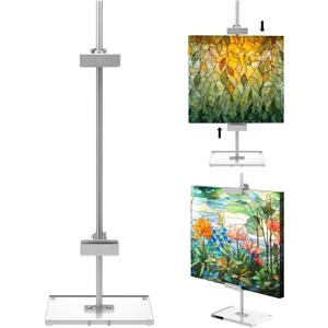RattanView Adjustable Tabletop Easel Stand for Picture Frame up to 16.5" H Metal Silver Floating Picture Frame Stand Table Easels for Display for Signs Photos Art