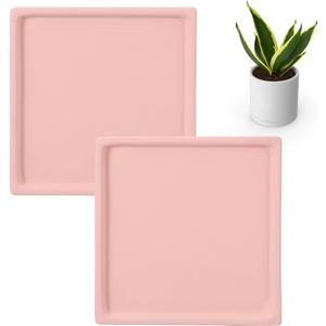 uxcell 2 Pack Square Plant Saucers, 4.7 Inch Ceramics Plant Drip Trays for Pots, Heavy Duty Flower Pot Saucers for Indoors and Outdoors, Pink