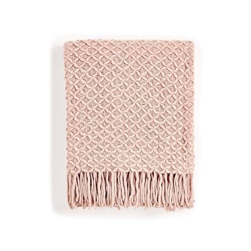 CREVENT Farmhouse Boho Knitted Throw Blanket for Couch Sofa Chair Bed Home Decoration, Soft Warm Cozy Light Weight for Spring Summer Fall (50''X60'' Blush Pink)