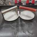 2pcs 5.5-inch 304 Stainless Steel Round Burger Press for Pressing Burgers, Bacon Meats Pair of Stainless Steel and Wood Handles Flat Bottom with no Corners Burger Press Tool for The Grill