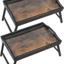 2 Pack Bed Tray Table Breakfast Trays Serving Tray Bamboo Bed Laptap Floding Legs with Handles and Phone Holders