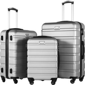 Coolife Luggage 3 Piece Set Suitcase Spinner Hardshell Lightweight TSA Lock (sliver3) (20in24in28in)