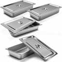 4 Pack Stainless Steel Hotel Pan 1/1 Full Size x 4" Deep Steam Table PAN 0.8 mm Thick with Lid Anti Jam PAN Stainless Steel Steamer 20.8 x 12.8 x 4 inch for Hotel Restaurant Buffet