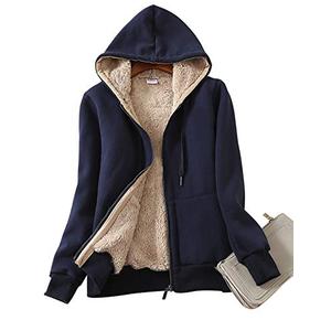 Yeokou Women's Casual Full Zip Up Sherpa Lined Hoodie Sweatshirt Jacket Coat (M, Dark Blue) M