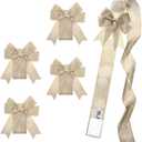 4 PCS Fall Harvest Cabinet Door Decorations - Festive Ribbons and Bows, Burlap Fabric Ribbon, Thanksgiving Wreath Decoration