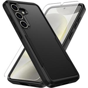 for Samsung Galaxy S25 Case with HD Screen Protector, Dual Layer Military Grade Drop Tested, Heavy Duty Rugged Shockproof Non-Slip Outdoor Protective Cover, Black