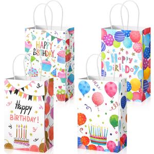 Fulmoon 36 Pcs Happy Birthday Gift Bag Bulk Happy Birthday Goodie Bags with Handle Colorful Paper Party Favor Supplies for Guests Small Return Gifts Treat Candy Wrapping Hold