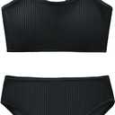 Girl's 2 Piece Swimsuit Solid Spaghetti Strap Bikini Sets Beach Bathing Suit Swimwear for Teen Kids (13-14 Years, Black)