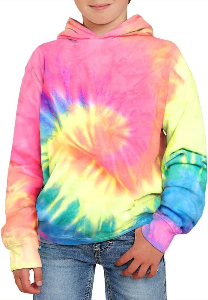 GAMISOTE Unisex Kids Tie Dye Sweatshirt Boys Girls Hooded Kangaroo Pocket Pullover Hoodies (5-6 Years, Red-yellow)