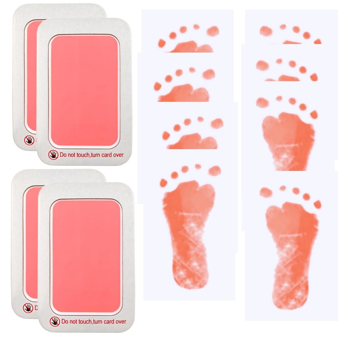 Baby Footprint and Handprint Kit, 4 Pink Inkless Print Pads + 8 Imprint Cards, Dog Paw Print Kit Clean Touch Ink Pad Perfect Keepsake Gift for Newborns and Pets Printing Touch Imprints
