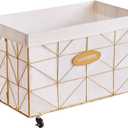 Mxfurhawa Laundry Hamper, 65L Collapsible Laundry Basket Large Capacity Metal Laundry Hamper with Removable Liner, Rolling Wheels and Collapsible Design for Storage and Organization (65L Rectangular) (65L-LB-Gold)