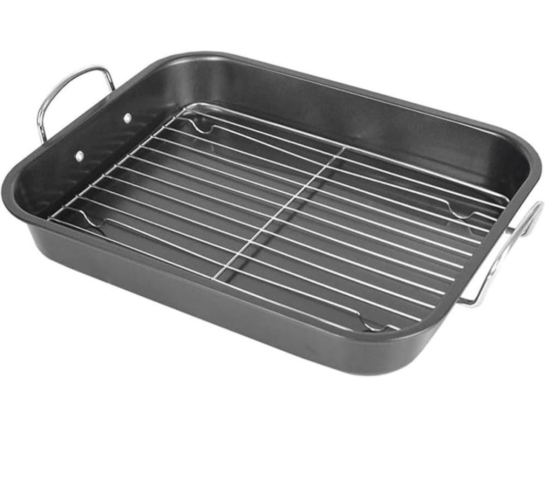 Stainless Steel Roasting Pan 11x15, Heavy Duty Nonstick Turkey Roasting Baking Broiler Large Oven Pan with Rack and Handle for Oven, High Sided Induction Roast Tray for Chicken, Veggies, Lasagna