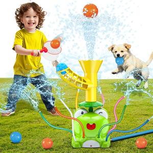 VATOS Kids Outdoor Water Play Sprinklers, 2 in 1 Frog Sprinkler Spinning Spray Game & Catch Ball Game, Toddler Summer Water Play Set, Splash Water Play Toys for Boys Girls Dogs Pets Backyard Garden