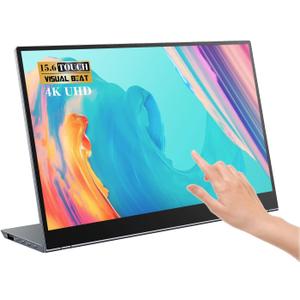 Visual Beat 15.6" 4K Portable Monitor, Touchscreen UHD IPS Display,100% sRGB, USB-C/HDMI Laptop Display, Dual Speakers, Aluminum Alloy, Compatible with Laptop, PC, Smartphone, PS4/5, Xbox, Switch