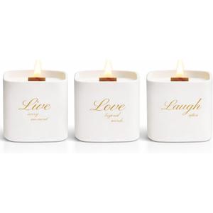 Set of 3 Premium Scented Soy Candles Gift Set | One Life Collection - Orange Blossom, White Tea & White Bloom | Crackling Wood Wick | Luxury Candle Set for Relaxation, Home Décor & Gifts | 9.8oz Each