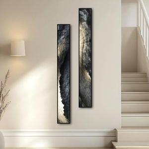 Large Framed Neutral Abstract Vertical Wall Art Decor for Hallway, 2 Piece, 63"L x 10"W