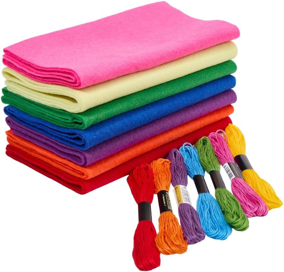 CRASPIRE 7 Colors Felt Fabric Kits with 7Pcs Cotton Sewing Thread Assorted 36x8In 1.4mm Thick Bundle Roll Red Blue Nonwoven Stiff Sheets Craft for DIY Craftwork Sewing Patchwork Christmas Halloween
