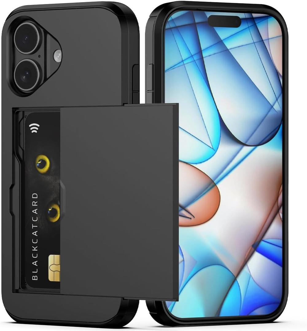 Nvollnoe Compatible with iPhone 17 Case with Card Holder Dual Layer Heavy Duty Protective Shockproof Hidden Card Slot Slim Wallet Phone Case for Women&Men 6.3 inch(Black)