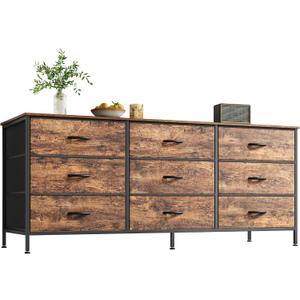 Huuger 9 Drawer Dresser, 55 Inch TV Stand for 55, 60 Inch TV, Entertainment Center with Drawers, Large Storage Fabric Dresser for Bedroom, Closet, Rustic Brown, 13.8"D x 54"W x 26.8"H