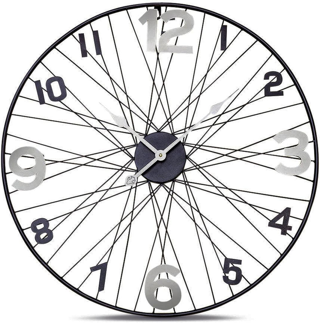 WHW Whole House Worlds Tour de France Bicycle Wheel Clock, Analog, Wall Mounted, Hand Crafted of Stainless Steel, Iron, Over 2 Ft Diameter (27.5 Inches) 1 AA Battery (Not Included)