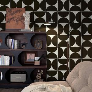 Dimoon 236"x17.3"Geometric Peel and Stick Wallpaper Brown and Beige Wallpaper Square Contact Paper Thicken Waterproof Vintage Self Adhesive Removable Wall Covering Shelf Liner Decal Vinyl Roll (Dark Brown(almost black)&Beige-Embossed)