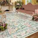 Lahome Boho Washable Girls Bedroom Rugs 9x12, Beige Cream Floral Large Area Rugs for Bedroom, Soft Non-Slip Thin Carpet for Nursery Kids Playroom Dining Room Home, Beige