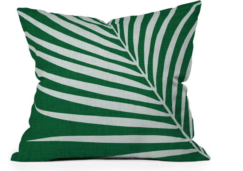 Society6 Modern Tropical Minimalist Palm Leaf Throw Pillow, 16"x16", Green