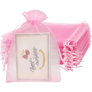 Jexila 100PCS Pink Organza Gift Bags 4''X6'' Mesh Bag Drawstring Jewelry Pouch for Girls Baby Shower Party Favor Goodie Candy Bags