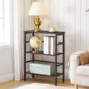 HOOBRO 3 Tier Bookshelf, Industrial Bookcase, Record Storage Rack with Side Fence, Wood Storage Shelf with Metal Frame, Rustic Open Display Shelf for Living Room, Bedroom, Black BB86CJ01G1