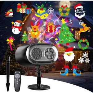 Christmas Projector Lights Outdoor No Need to Change Cards, 26 Effects Holiday Christmas Projector Light Outdoor 2 in 1 with Remote, Christmas Decorations Lighting for Outside Home Party House Decor