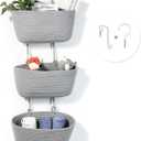 DULLEMELO Wall Hanging Basket for Home Decor 3-Tier Woven Cotton Wall-Mounted Hanging Storage Basket, Decorative Woven Storage Basket with Door Hooks, Gray (Grey)