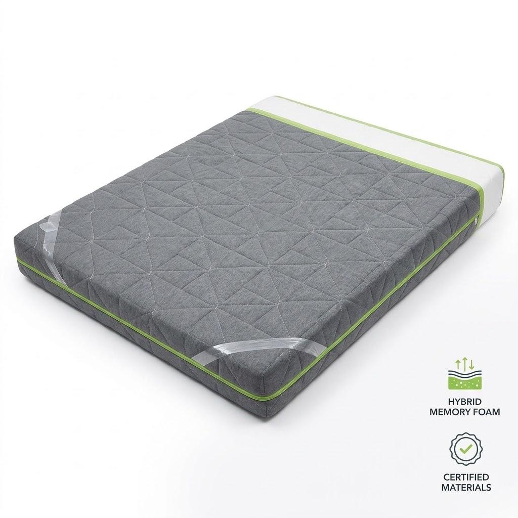 Twin Mattress 12 Inch, Deluxe Hotel Hybrid Twin Size Mattress in a Box. Premium Memory Foam Mattress Topper – Ergonomic Unrolled Mattress Pad with Breathable Geometric Fabric & Corner Straps