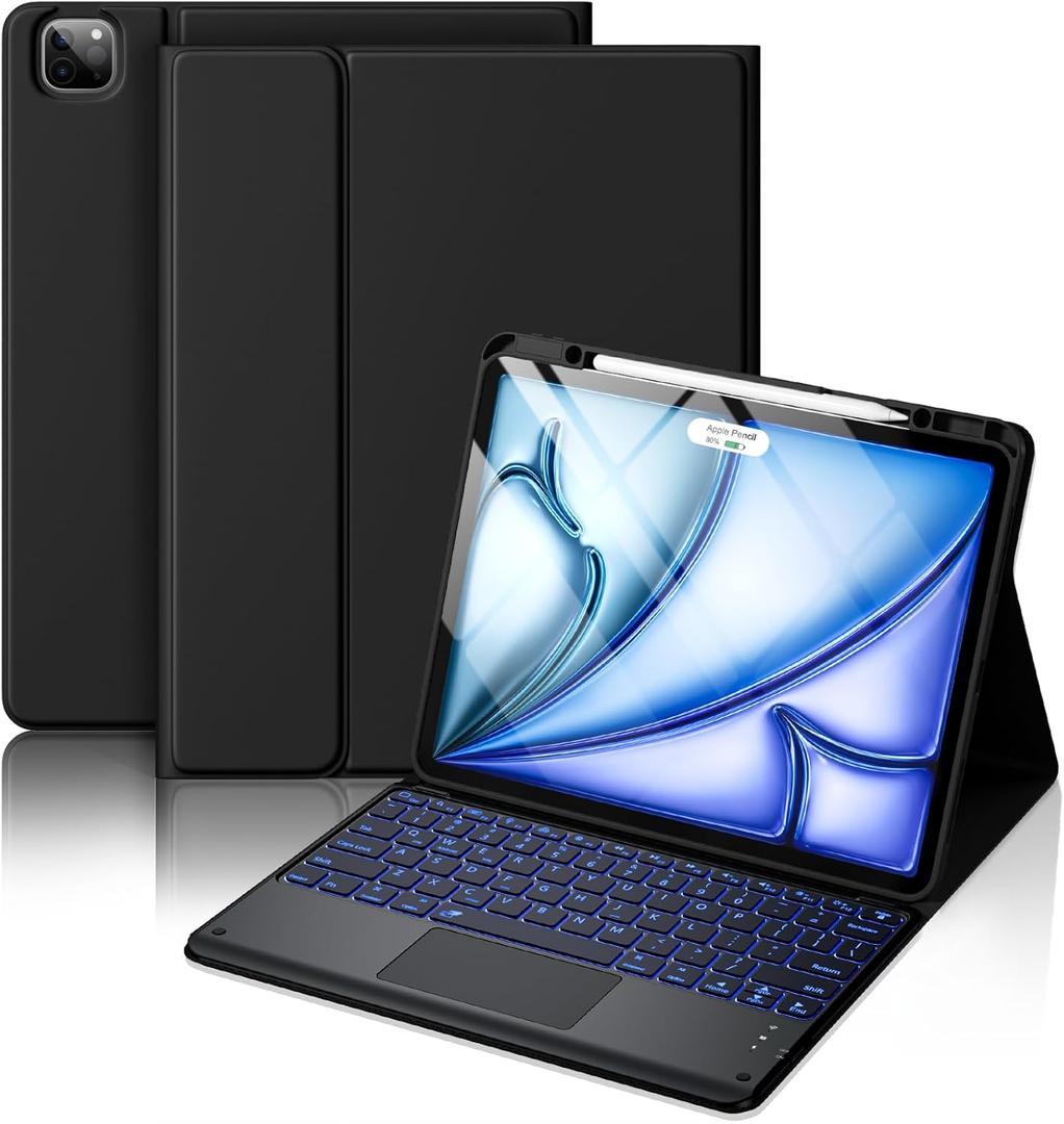 Hamile for iPad Air 13-inch Case Keyboard (M3/M2) - Magnetic Wireless Keyboard with Multi-Touch Trackpad 7 Colors Backlit Stain Proof Folio Cover for iPad Pro 12.9 6th 5th 4th 3rd Generation - Black