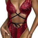 Womens Rave Wear One Piece Bodysuit Snakeskin Print Sexy Leg Rings Swimsuit for Festival Dance Rave Clothing (Small, Red)