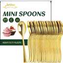 Mini Gold Spoons 4 Inch (100-Count) Disposable Small Plastic Dessert Spoons for Appetizers Tasting, Cocktail Hors D'oeuvres, Charcuterie Board, Wedding Reception