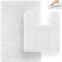 Tafts Bathroom Rugs, Extra-Thick Memory Foam Bath Mat, Ultra-Soft Chenille Microfiber, Highly Absorbent, Machine Washable, Shaggy Bath Mats for Bathroom, Rectangle Cutout (21x32 + 20x22, 2pcs) White